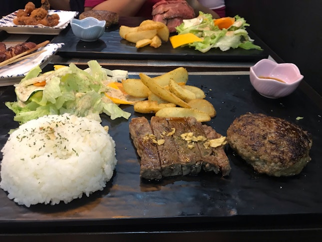 Wagyu Hamburg Steak With Sirloin Steak Rice Set