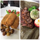 Vegetarian Croquettes ($22) And Steak With Lotus leaf Olive Rice