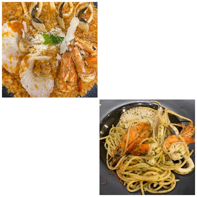 Seafood Marinara and Seafood Aglio Olio