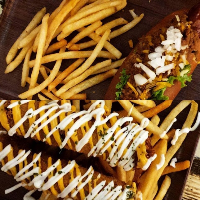Signature Cheesy Spicy Coney (Beef) & Mozzarella Corn Dog Served With Fries