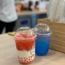 Strawberry Latte With Strawberry Boba & Soda With Handmade Jelly