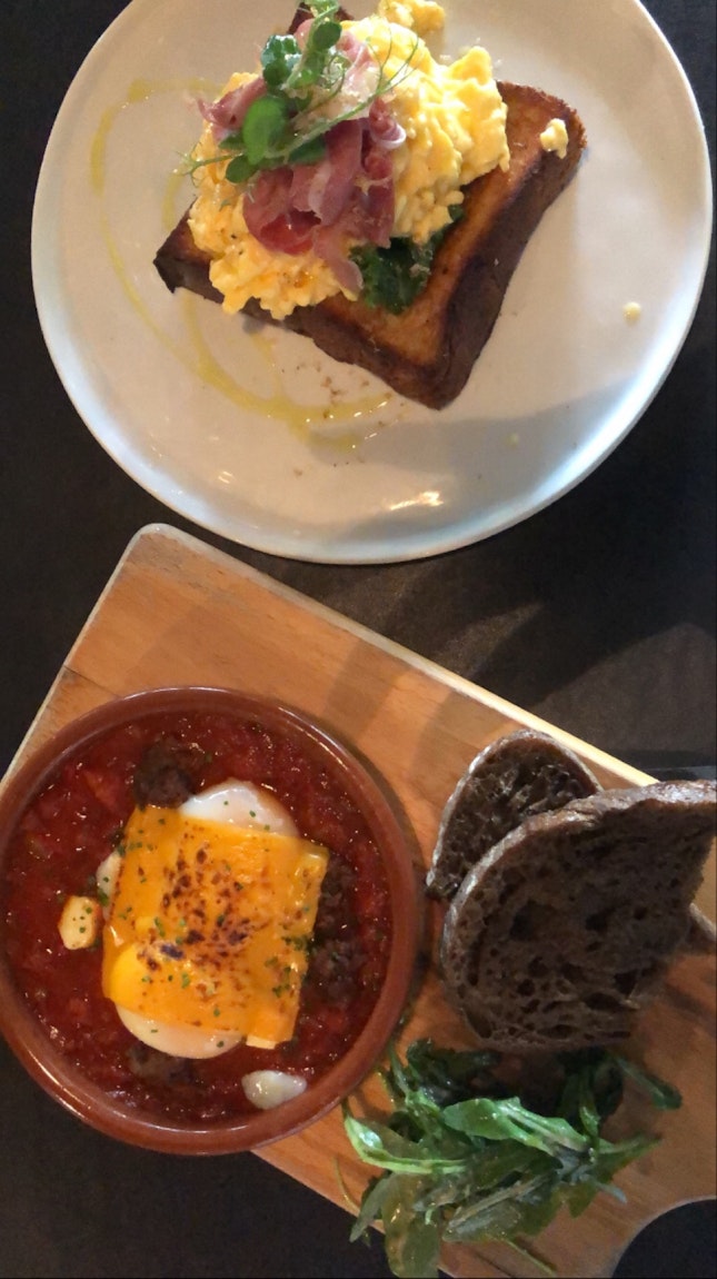 impossible meat with shakshuka eggs