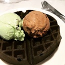 Charcoal Waffles with 2 Scoops [$12.50]