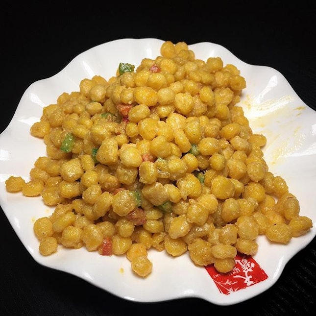 Crispy Golden Corn in Salted Egg Sauce from Tian Bao Szechuan Restaurant at Takashimaya.