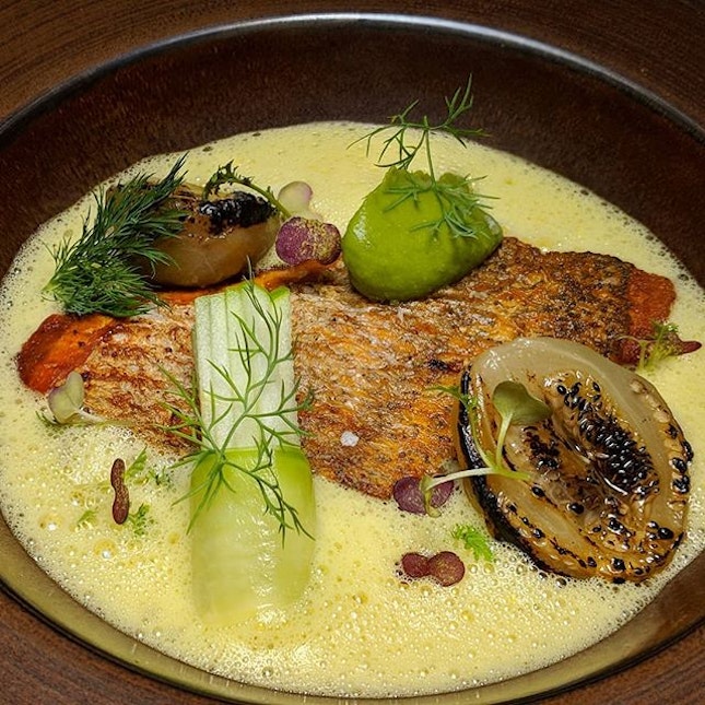 Just thinking about this Pan-Fried Red Snapper (crispy skin, green curry emulsion, variety of eggplant) that I had fifty-two hearts ago at The Spot (@thespot.sg), a multi-concept venue newly-launched at Marina One which happens to be the most revelatory restaurant launch of the year for me.
