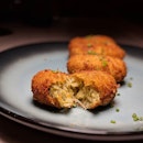 Green Curry Crab Croquettes (green curry bechamel, crab meat) from The Obelisk, which recently launched its new Thai-Spanish menu (@theobelisksg).