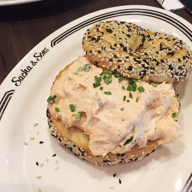 A different take on the classic cream cheese and smoked salmon bagel.