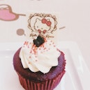 Moist red velvet cupcake topped with a chocolate butterfly was one of the pretty desserts we had at Hello Kitty House in BKK!