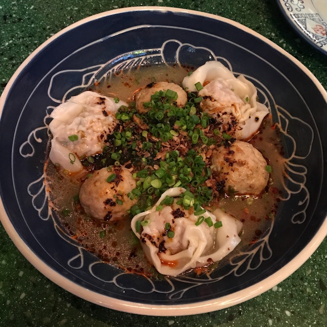 Homemade dumplings in chilli broth [$17]