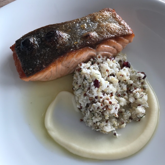 Norwegian Salmon with Cauliflower couscous, Pomegranate, Brown Butter