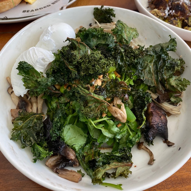 Kale me now, this is so good [$15] + Poached Egg [$2/each]