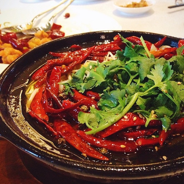 水煮鱼 stewed sea perch fillet in sze Chuan pepper sauce.