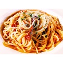 Blue crab spaghetti in tomato cream sauce!!