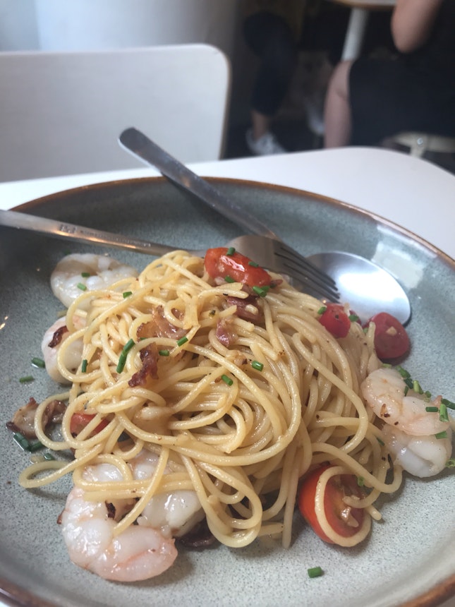 Very Salty Bacon And Prawn Aglio Olio