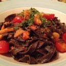 Squid Ink Fettuccine With Seafood