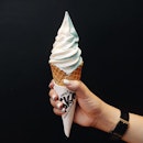Hokkaido milk soft cream swirl with Ramune soft cream on cone (hkd38) 
