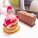 It's dessert o'clock 🍰🍫 Strawberry & raspberry saint-honore and chocolate mille crepes cake 👍🏻😋 #LetThemEatCakeBKK #bangkok