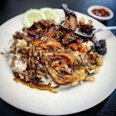 Orlulu (blacken) charsiew (roasted pork) and duck over rice.