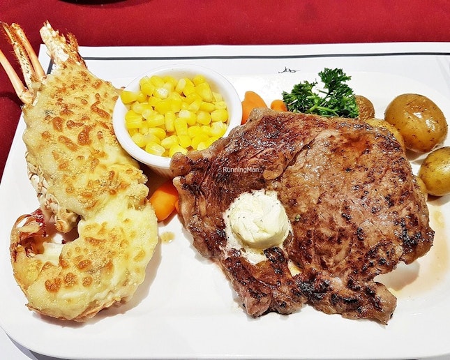 Baked Half Lobster Thermidor With Grilled Ribeye Steak (SGD $39.95) @ The Ship Restaurant & Bar.