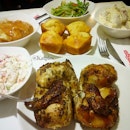 Tender and juicy Rotisserie Chicken with my favourite side dishes.