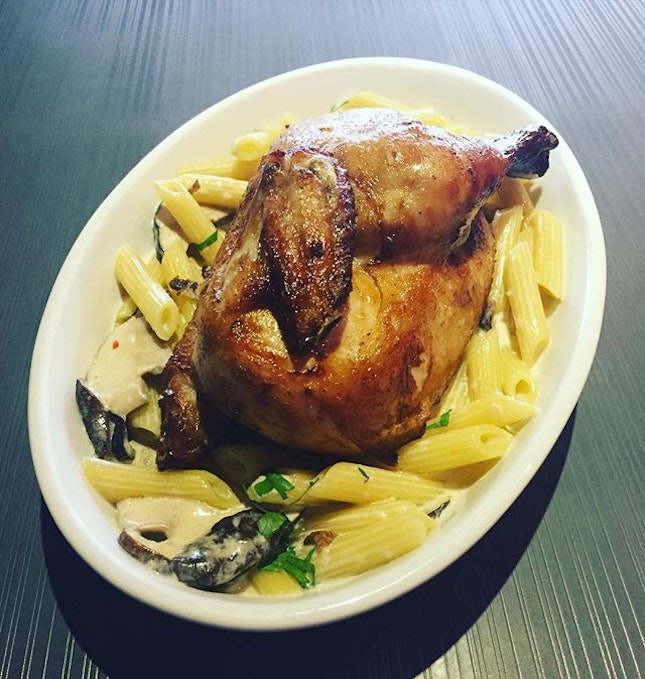 Roast chicken with penne, The French Table.