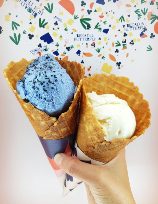 Blue Vanilla With Sea Salt And White Chocolate Miso $5 Per Scoop (+$1 For Cone)