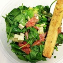Salad: spinach, salmon, tofu, edamame , onions....