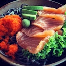 Salmon sashimi with buckwheat soba ($9.90)