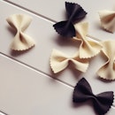 Black and White Farfalle for our black, white and gold themed luncheon!