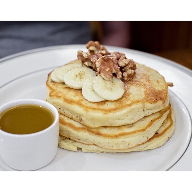 Pancakes with warm maple butter ($18).