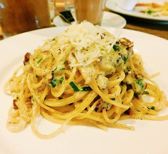 Cabonara in rich cream with generous amount of Parmesan Cheese at Kith Cafe!