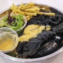 “Chaota” charcoal battered Fish and chips with salted egg sauce ($7.90) !