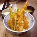 Original Asakusa tendon with #delicious and crispy battered prawn, squid, white fish and assorted vegetables.