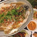 Steamed Seabass In Special Garlic Lime Sauce ($28.80)