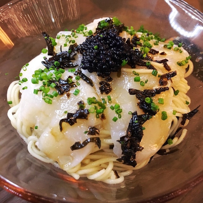 Cold Truffle Somen with Hotate