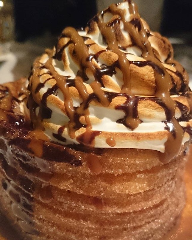 This is #madness #dessert 😍😍😍 #foodporn #foodcoma #delicious #happygirl #burpple #churros in stacked, with #vanillaicecream #darkchocolate #caramel #caloriesoverload #fatdieme