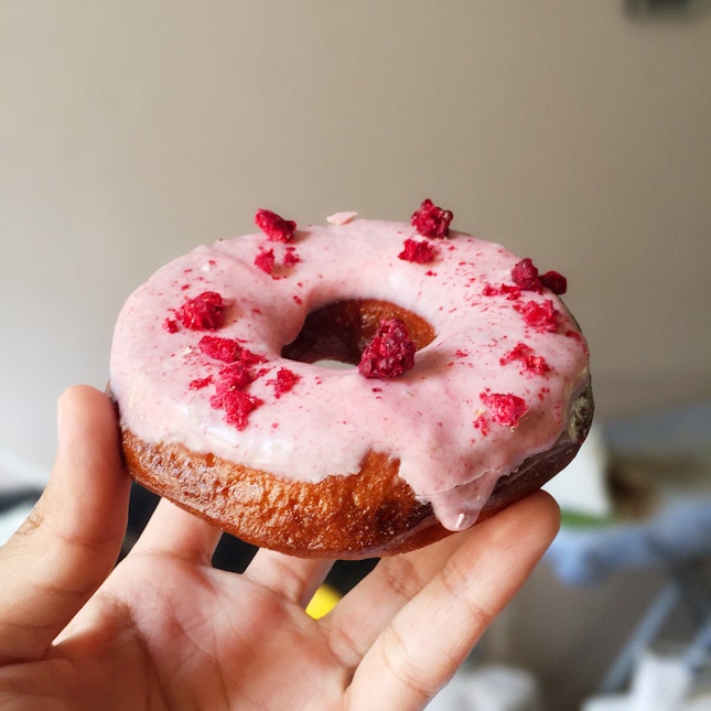 Raspberry Mochi Donut ($3)