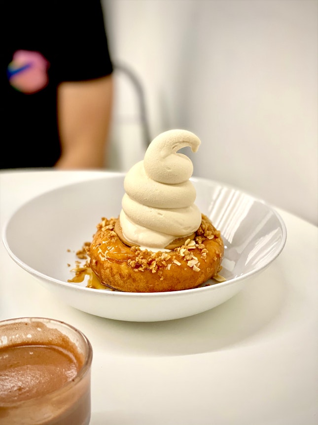 Mochi Donut with Salted Caramel & Cookie Butter Softserve ($15)