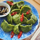Homemade spinach veggie dumplings.
