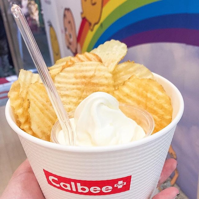 Calbee chips and soft serve.