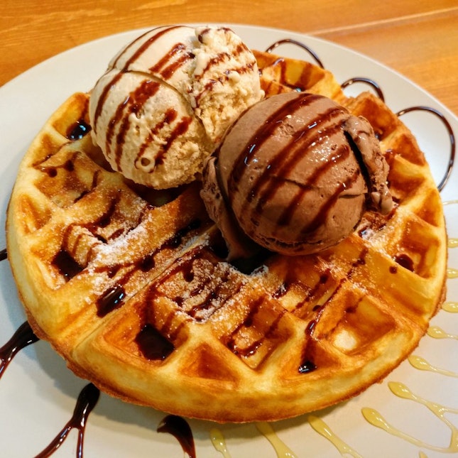 Waffles With Duo Chocolate & Hazelnut Ice Cream