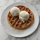 Rum & Raisin + Honeycomb Ice Cream ($4/scoop) on Golden Waffles ($4.50)