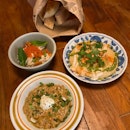 Mezze - Chipotle Babaganoush ($12), Hummus ($10), Crab Tzatziki ($16)