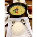 Green curry with rice.