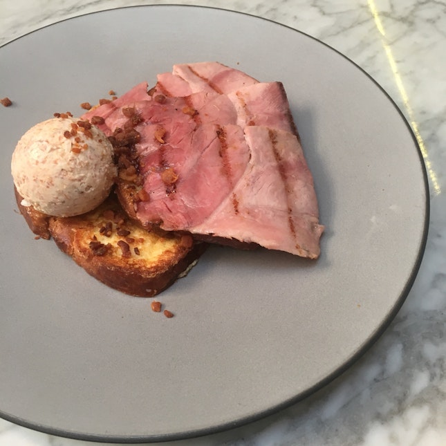 Brioche French Toast, House Cooked Ham & Bacon Ice Cream [$20]