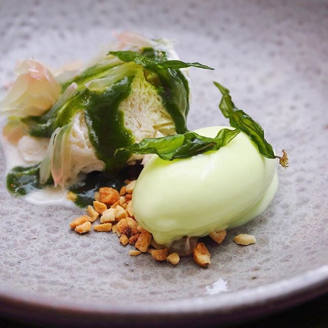 [Cheek by Jowl] - The dessert - Coconut ($15) which consists of laksa leaf ice cream, pomelo and green chilli.