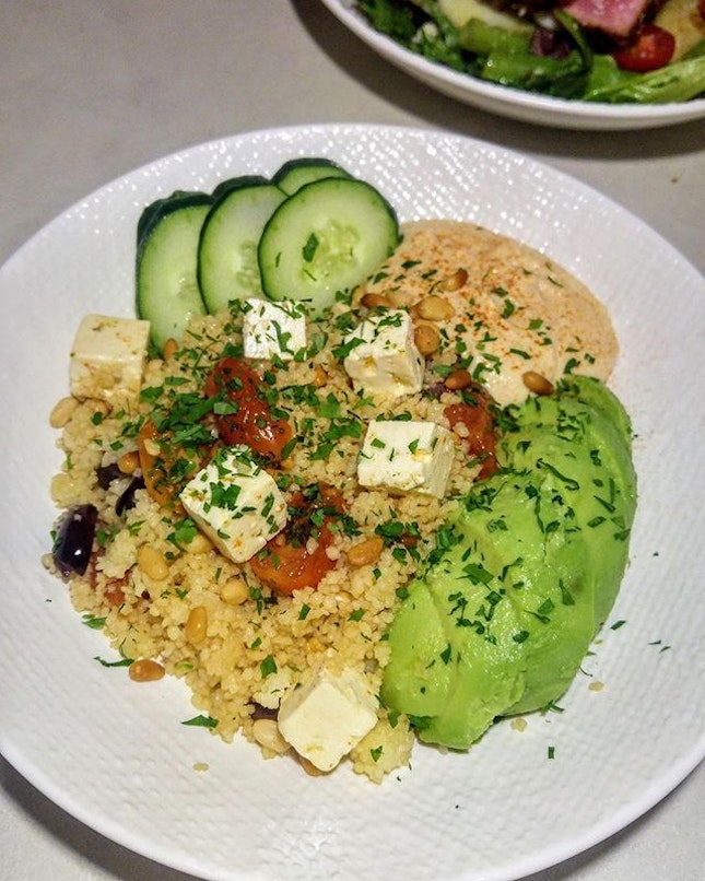 [Telok Ayer Arts Club] - Mediterranean Couscous ($15) has all the superfood ingredients - hummus, olives, cucumber, avocado, pine nuts and feta cheese but that was pretty much it.