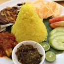 Nasi Kuning Bebek Cabe Ijo (Fragrant Yellow Rice Serves With Fried Duck & Green Chili Sambal)