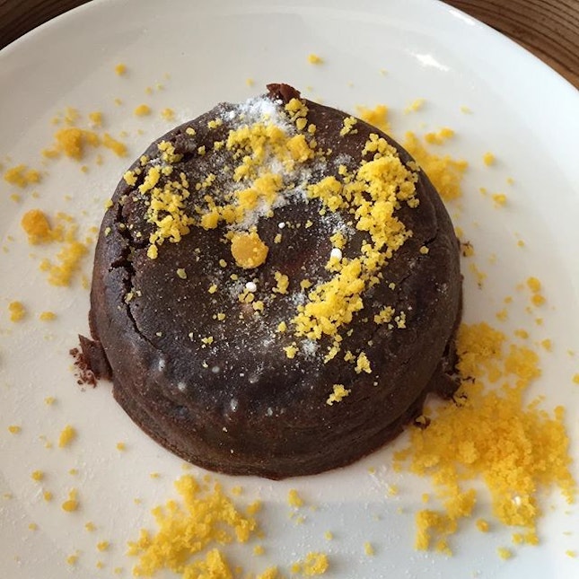 Molten chocolate and salted egg yolk cake #sinful #burpple #cafe