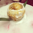 The chef's Coconut ice-cream with Gula Melaka and soft red bean banana ball!#TungLok